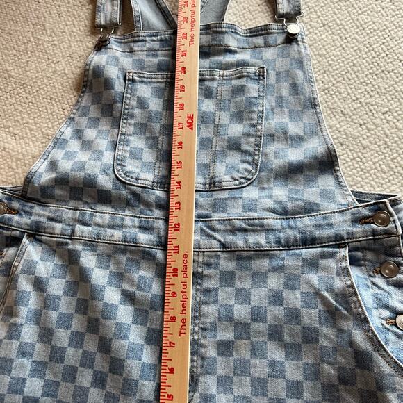 No Boundaries Checkered Denim Shortalls Overalls Junior Size XL 15-17 Re… - Picture 13 of 15